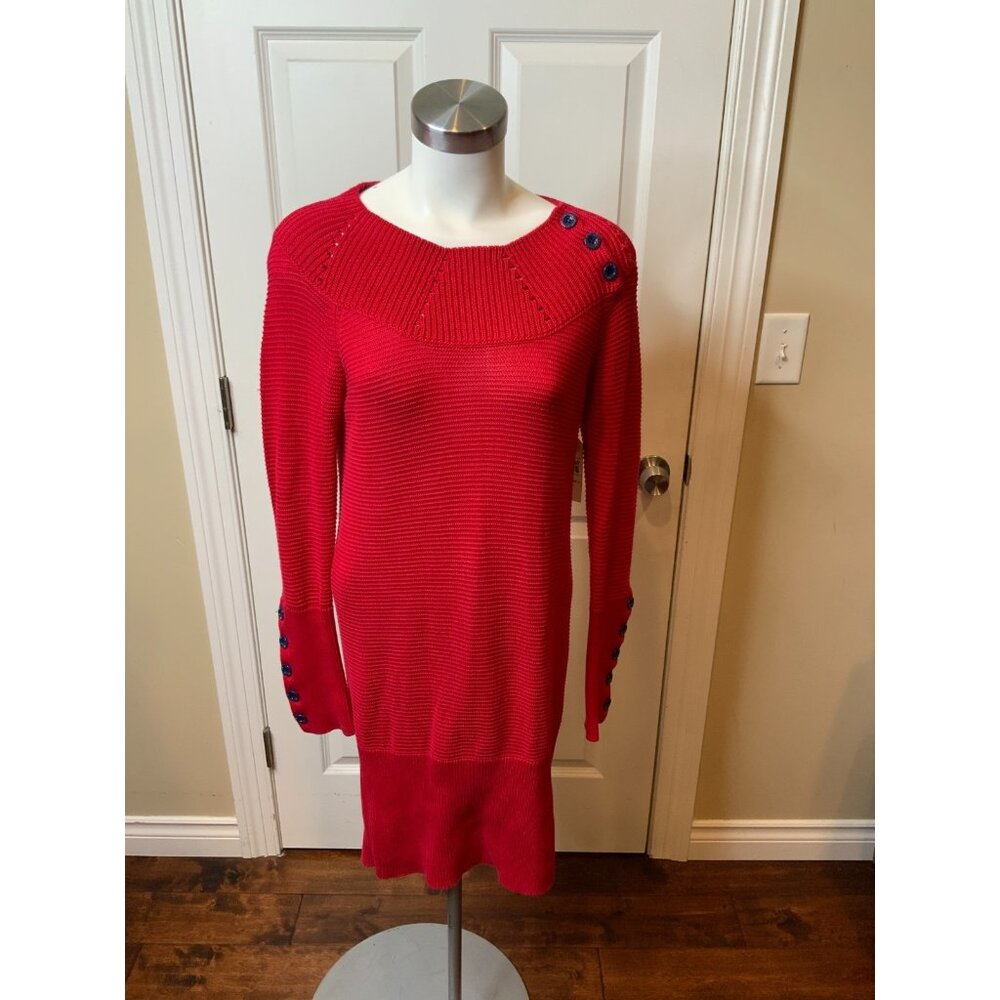 Love Moschino Red Rib Knit Button Neck Cuff Sweater Dress Size 6 | 42